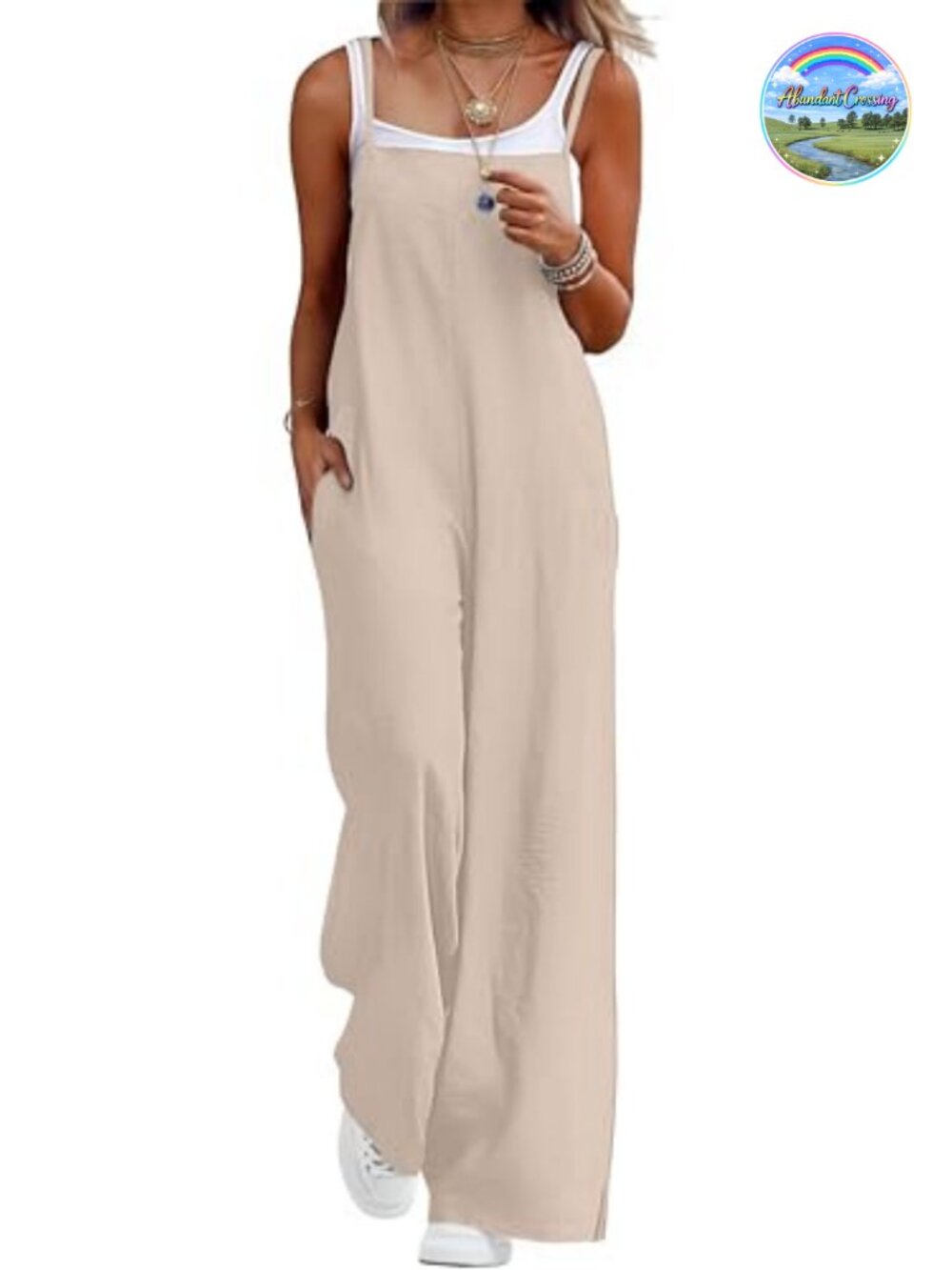 Womens Casual Loose Wide Leg Sleeveless Jumpsuit Romper with Pockets